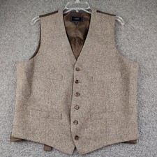 J.Crew Vest Mens M Brown Herringbone Tweed Wool Blend Waistcoat EUC