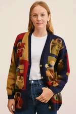 Vintage The Eagles Eye Sweater Cardigan Womens Large Purses Shoes Hats Navy Blue