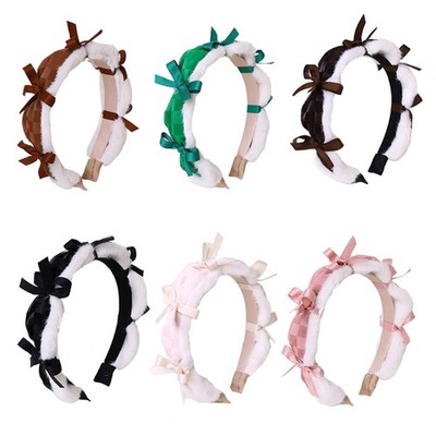 Elegant Bows Leather Hair Hoop Plaid Headband for Special Event Stage Show
