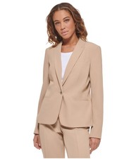 Tommy Hilfiger Womens Narrow Notch One Button Blazer Jacket, medbeige, 12