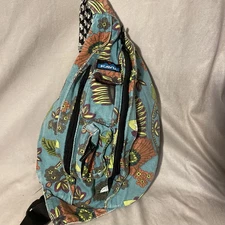 KAVU Original Rope Sling Crossbody Backpack Floral Tropical Blue Teal