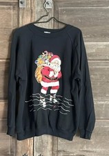 Vintage Santa Claus Christmas Hanes Her Way Womens Sz X Large Black Sweatshirt