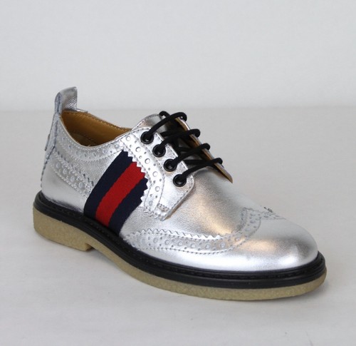 Nuovo Gucci Ragazzo Bambini Argento Metallizzato pelle Abito Scarpe 433130  8165 | eBay