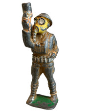 Superb Antique Leaded Figure Figurine Gas Mask Macabre Apocalyptic Curiosity