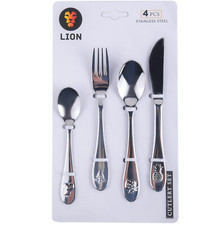 4pc Children Stainless Steel Flatware Set Kids Fork Spoon Knife Silver Color