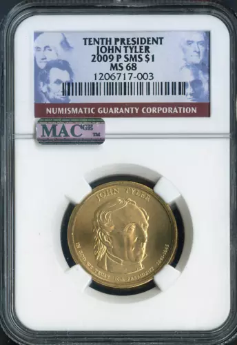 2009-P John Tyler Dollar NGC MS68 SMS - 10th U.S President