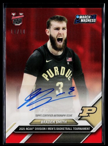 2024 Bowman U Now March Madness 16 ROOKIE RED AUTO #'d 10/10 Purdue Braden Smith