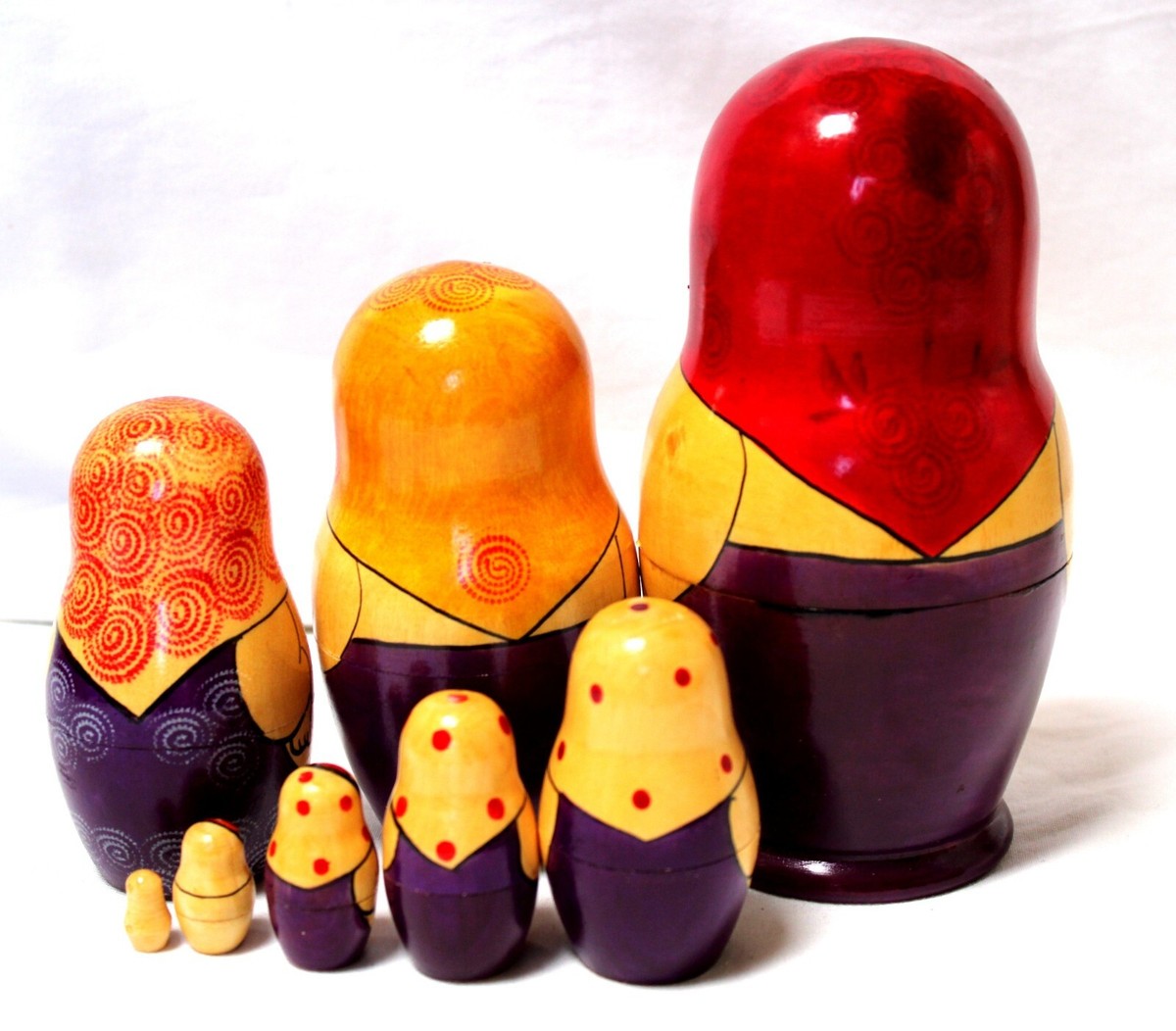 Vintage Russian 8 Pieces Hardwood Nesting Doll Traditional Floral