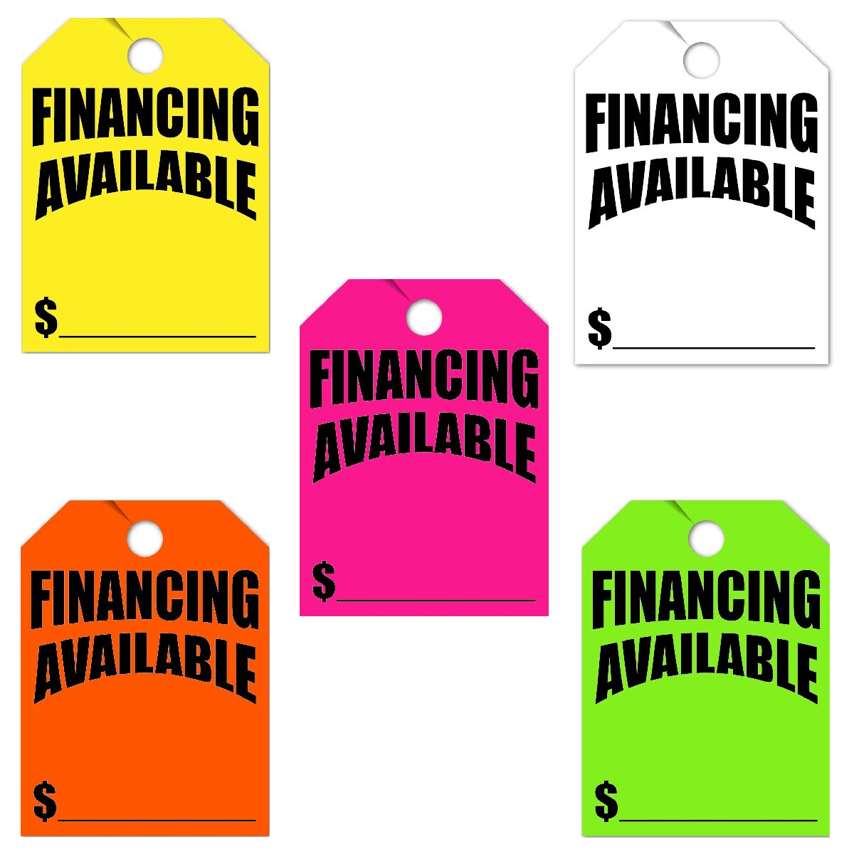 50 Pack Jumbo Car Dealer Financing Available Mirror Hang Tags You
