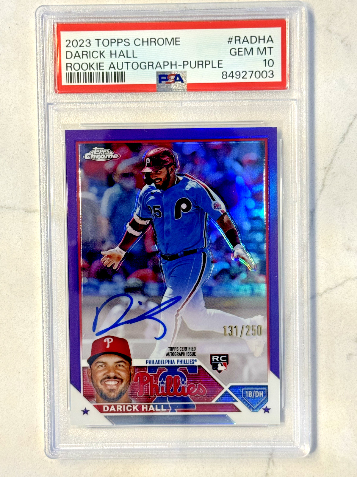 2023 Topps Chrome Darick Hall Rookie RC Auto Purple Refractor /250 PSA 10