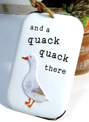 Wall Plaque Metal Sign Duck Bird White Enamel