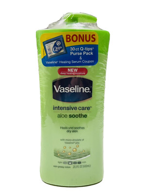 vaseline intensive aloe soothe dry skin 20.3oz sealed bonus 30 q-tips