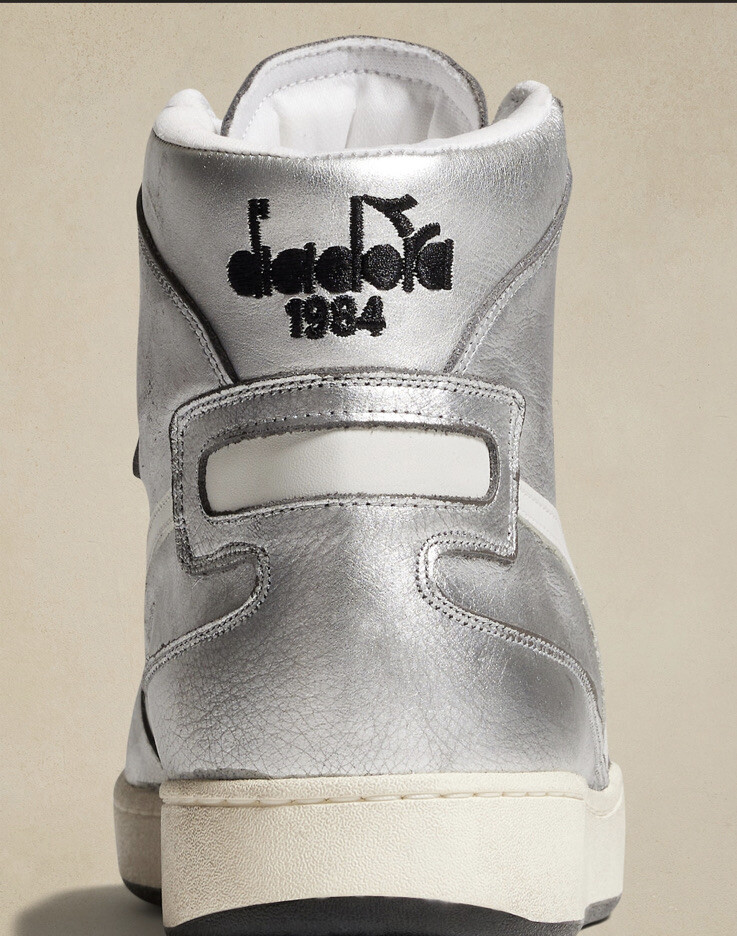 NWOT! Diadora Heritage Mi Basket Metal Sneaker Silver High Top