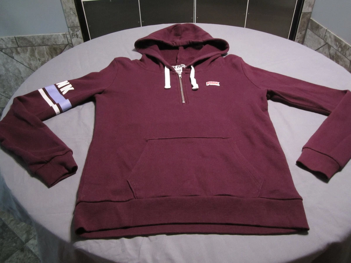 VICTORIA S SECRET PINK BRAND MAROON 1 4 ZIP GRAPHIC HOODIE SIZE SMALL
