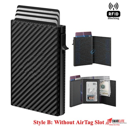 Mens Slim Minimalist Wallet for Airtag,Pop Up Card Holder Leather Wallet for Men - Picture 3 of 14