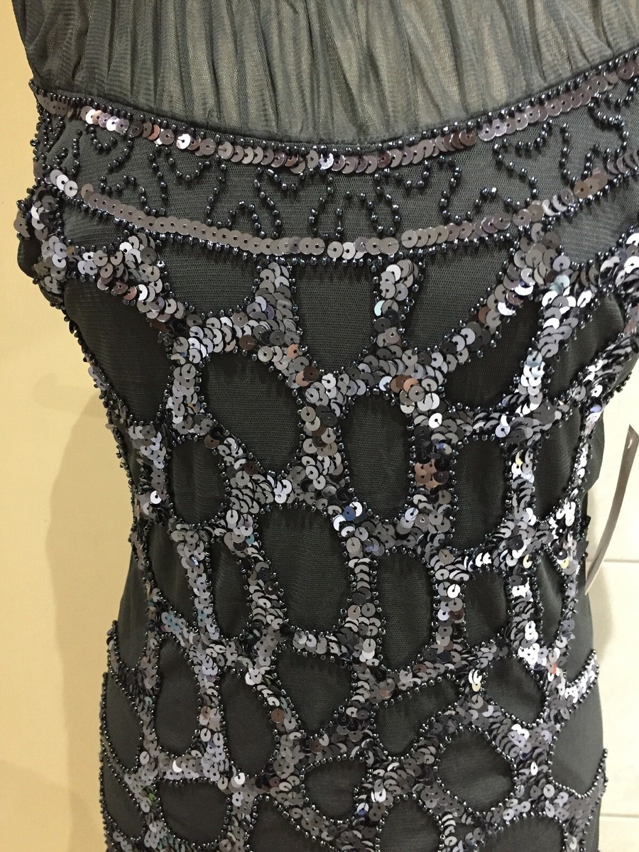 DARK GREY SEQUINS / BEADED SCOOP NECK SIZE 8 DRESS - STUNNING New | eBay UK