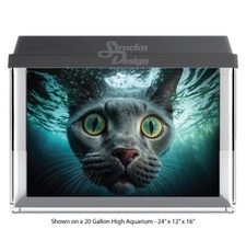 Dark Grey Cat Swimming Polyester Fish Tank Glass Backdrop Aquarium Background