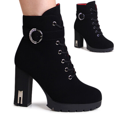 Damenschuhe Plateau Stiefeletten Velours Ankle Boots Pumps Booties