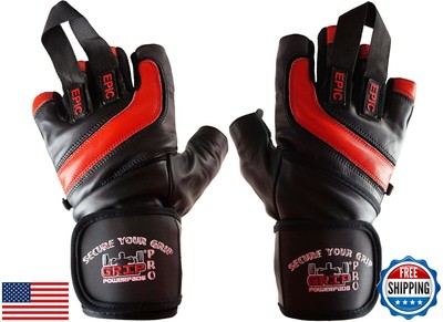 Epic Leather Gym Gloves with Built in 2'' Wide Wrist Wraps Best Grip and Desig