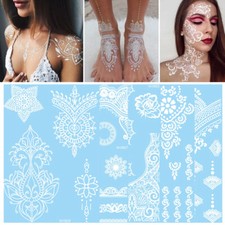 Indian Henna Tattoo White Lace Temporary Tattoo Sticker Body Art Mandala Flower