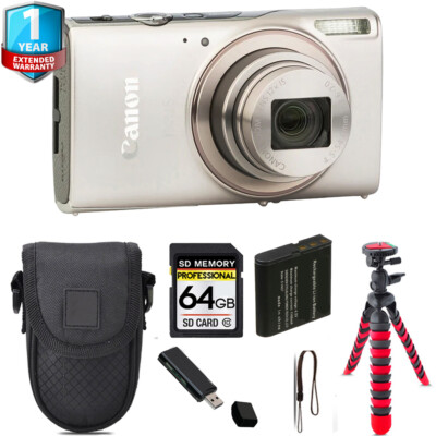 Canon PowerShot IXUS 285 Camera (Silver) + Tripod + 1 Yr Warranty - 64GB Kit