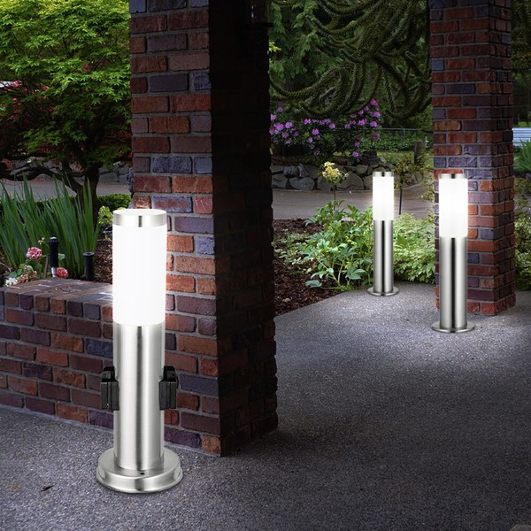 3X Wegeleuchte Stehlampe AußEn Standleuchte Led Edelstahl Gartenlampe Steckdose-image