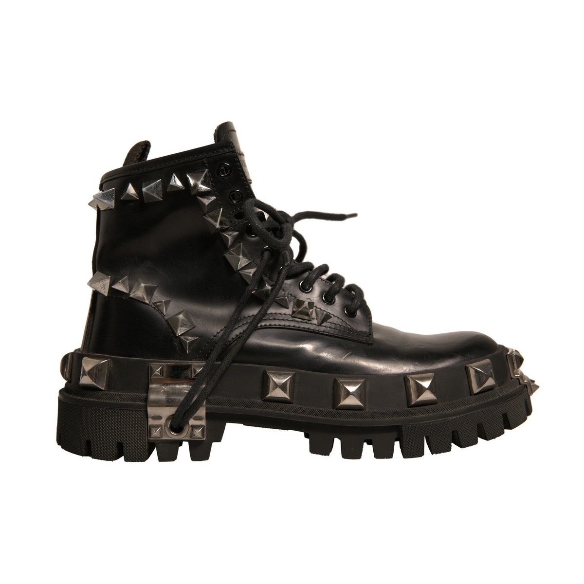 DOLCE & GABBANA Shoes Black Leather Studded Trekking Boots
