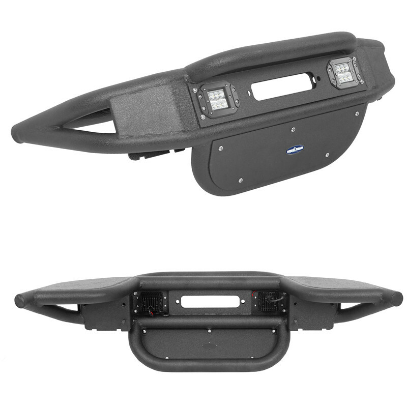 For 2007-2018 Jeep Wrangler JK Stubby Front Bumper w/Winch Plate & 2x LED Lights