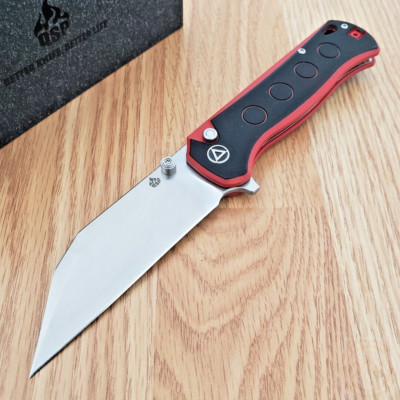 QSP Knife Swordfish Folding Knife 3.63'' 14C28N Steel Blade Black/Red G10 Handle