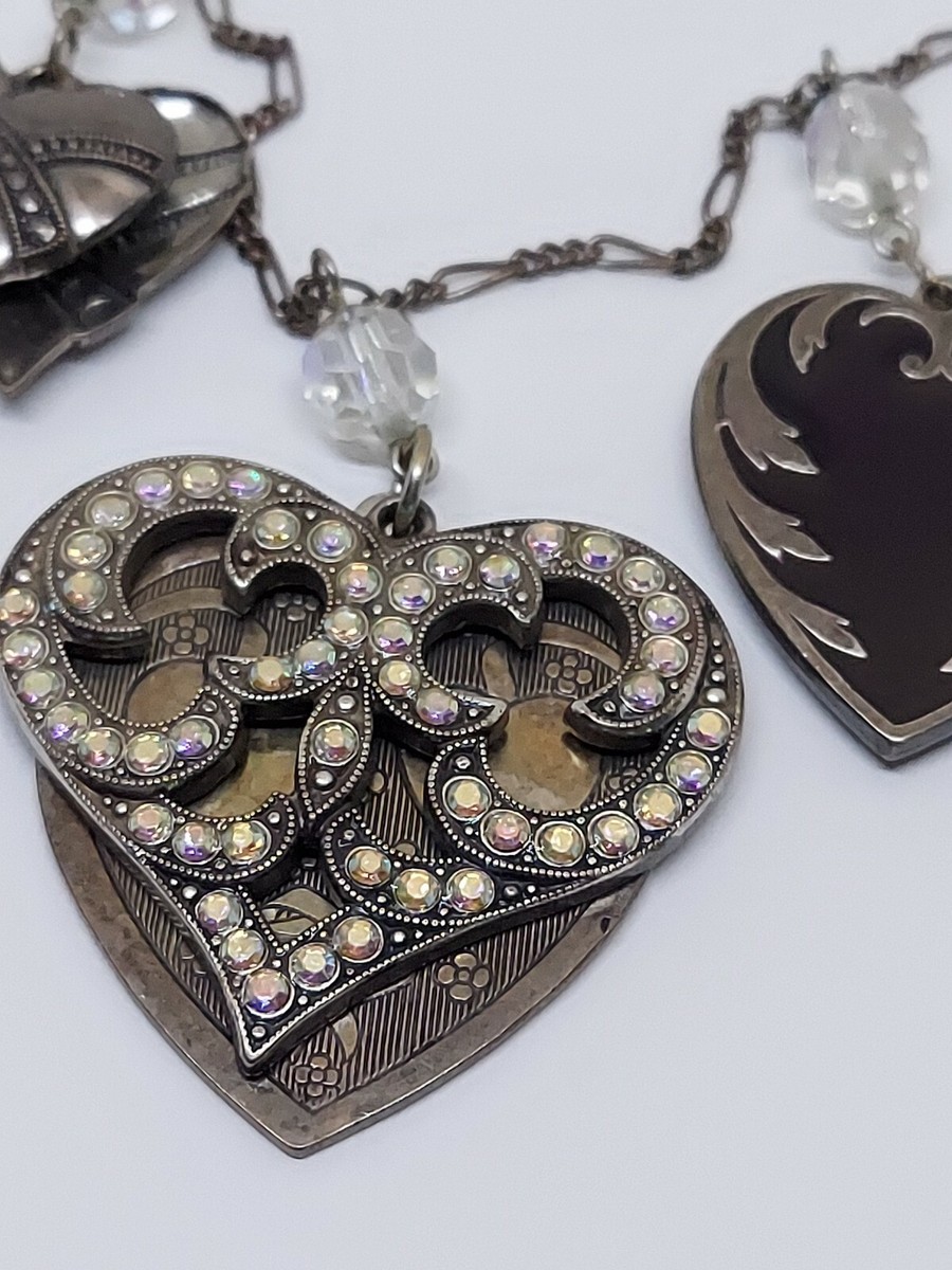 Vintage Kingston N.Y. PIDIDDLY LINKS Heart Charms Rhinestones Long