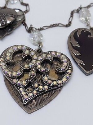 Vintage Kingston N.Y. PIDIDDLY LINKS Heart Charms Rhinestones Long