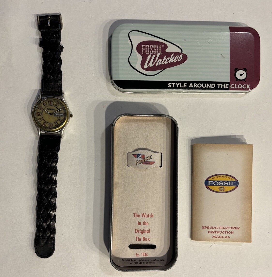 Vintage Fossil Watch BW-6802 Braided Leather Band Stone  display picture 3