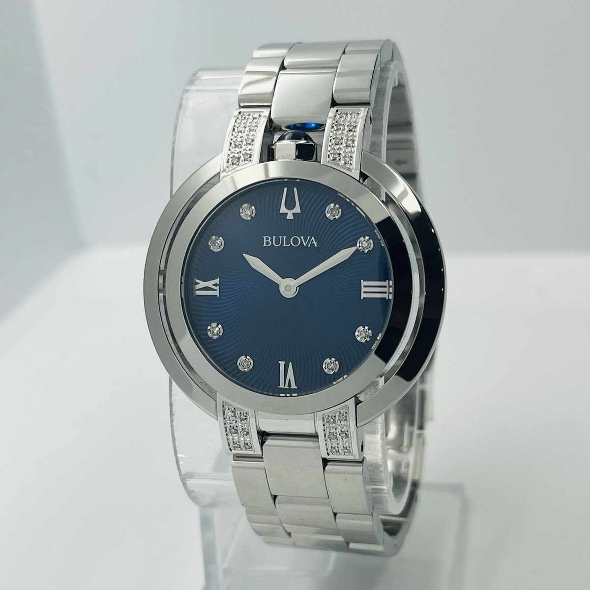 Bulova Rubaiyat Women Diamond Blue Dial Sliver Sapphire 35mm 