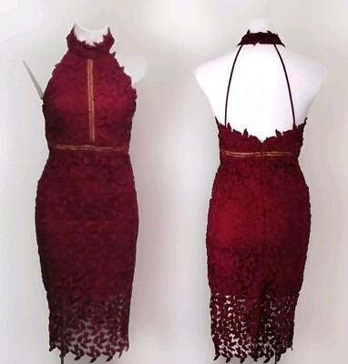 Bardot Revolve Burgundy Gemma Lace Halter Open Back Cocktail Party Dress  Size 6 | eBay