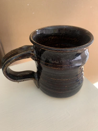 Vintage Hand Thrown Stoneware Studio Art Pottery Brown Coffee Mug Signed