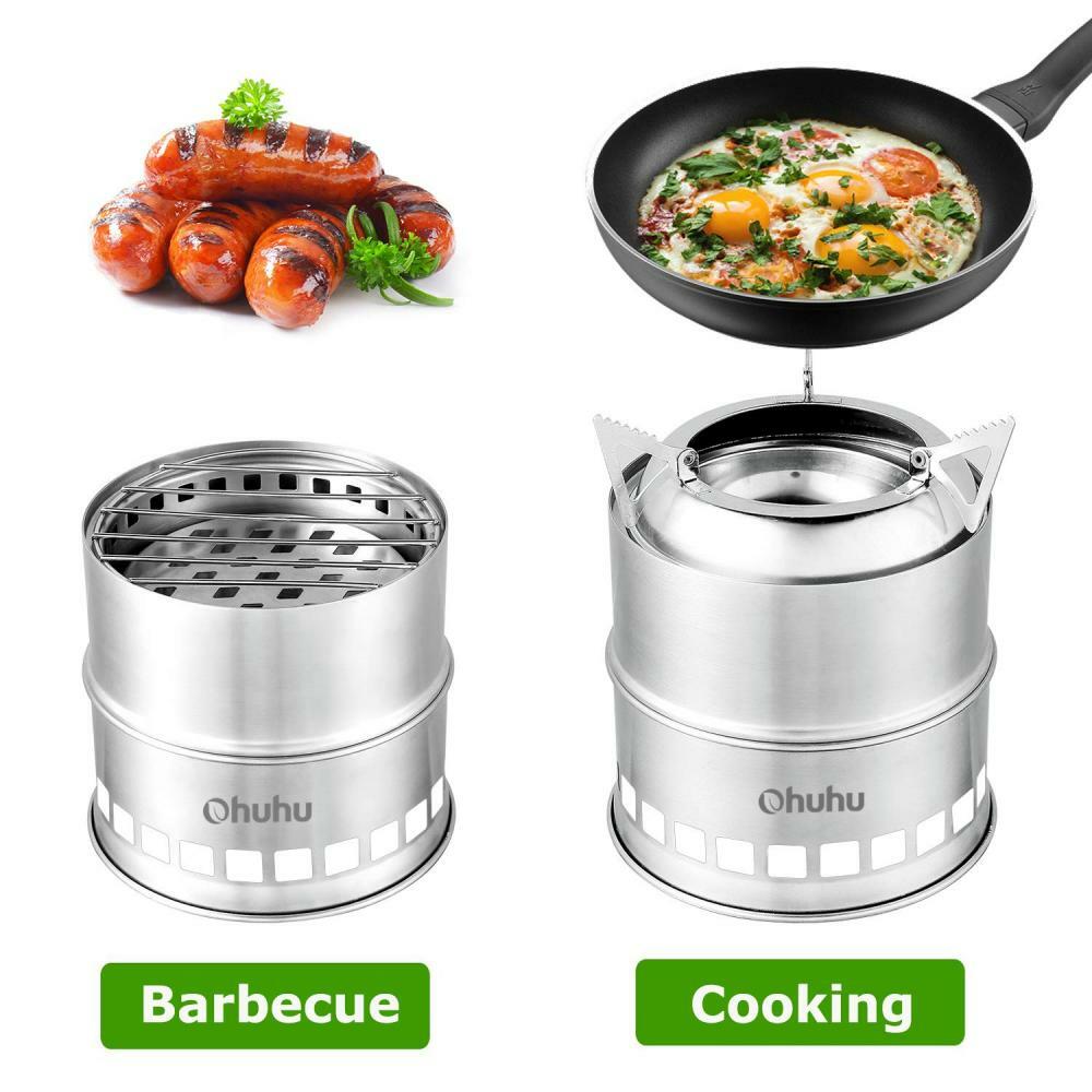 Ohuhu Camping Stove Stainless Steel Backpacking Potable Wood Burning... |  eBay