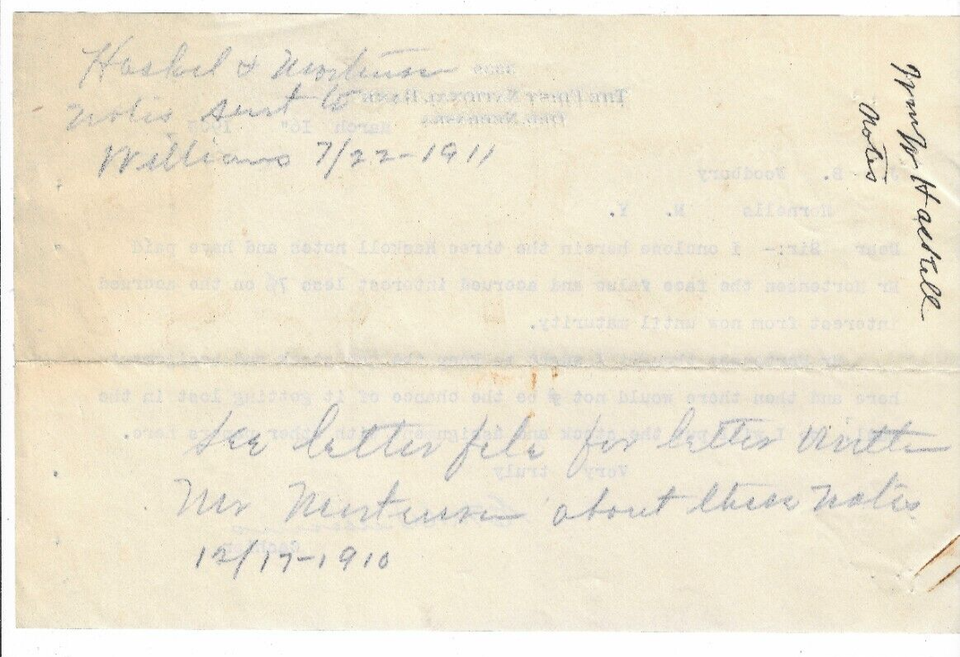 1908 Letter, The First National Bank, Ord, Nebraska, E.M Williams, J.B