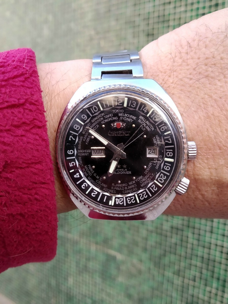 ORIENT World DIVER GMT Automatic RARE UNIQUE 2 CROWNS BIG JUMBO