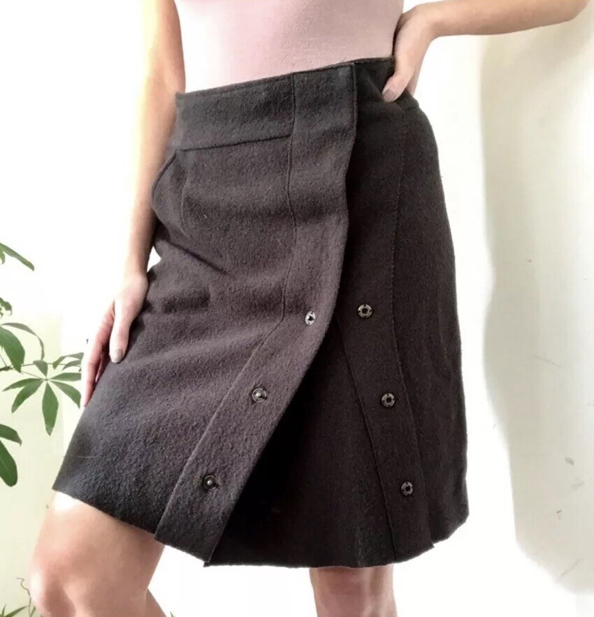 Anthropologie SPARROW Skirt Olive Green A-Line Wrap Snap Close