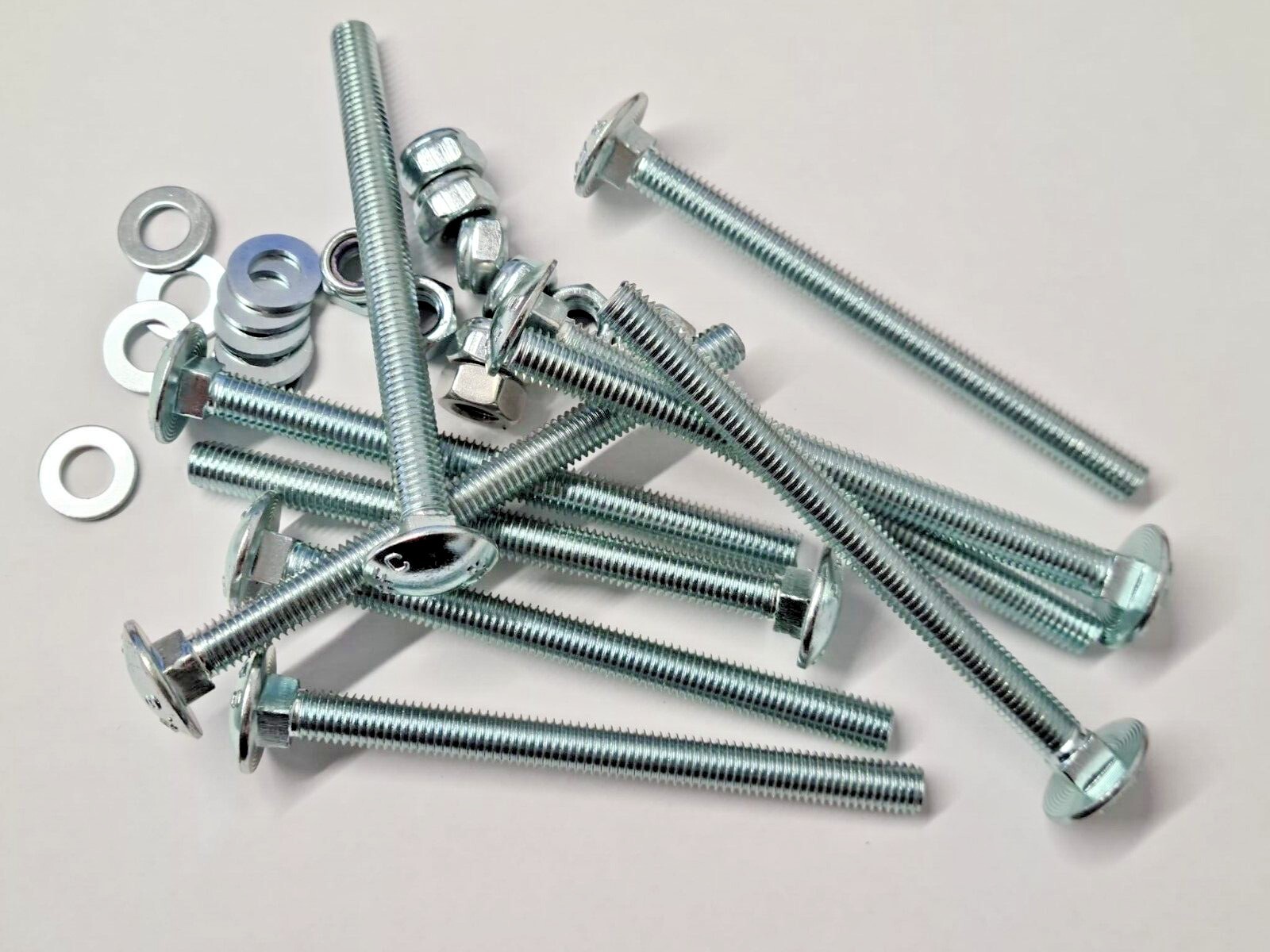 M6 M8 M10 BZP CUP SQUARE CARRIAGE BOLT COACH SCREW, WASHER + NYLOC NUT