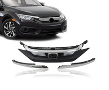 Front Upper Grille 3p With Molding Chrome For 2016 2017 2018 Honda Civic Sedan