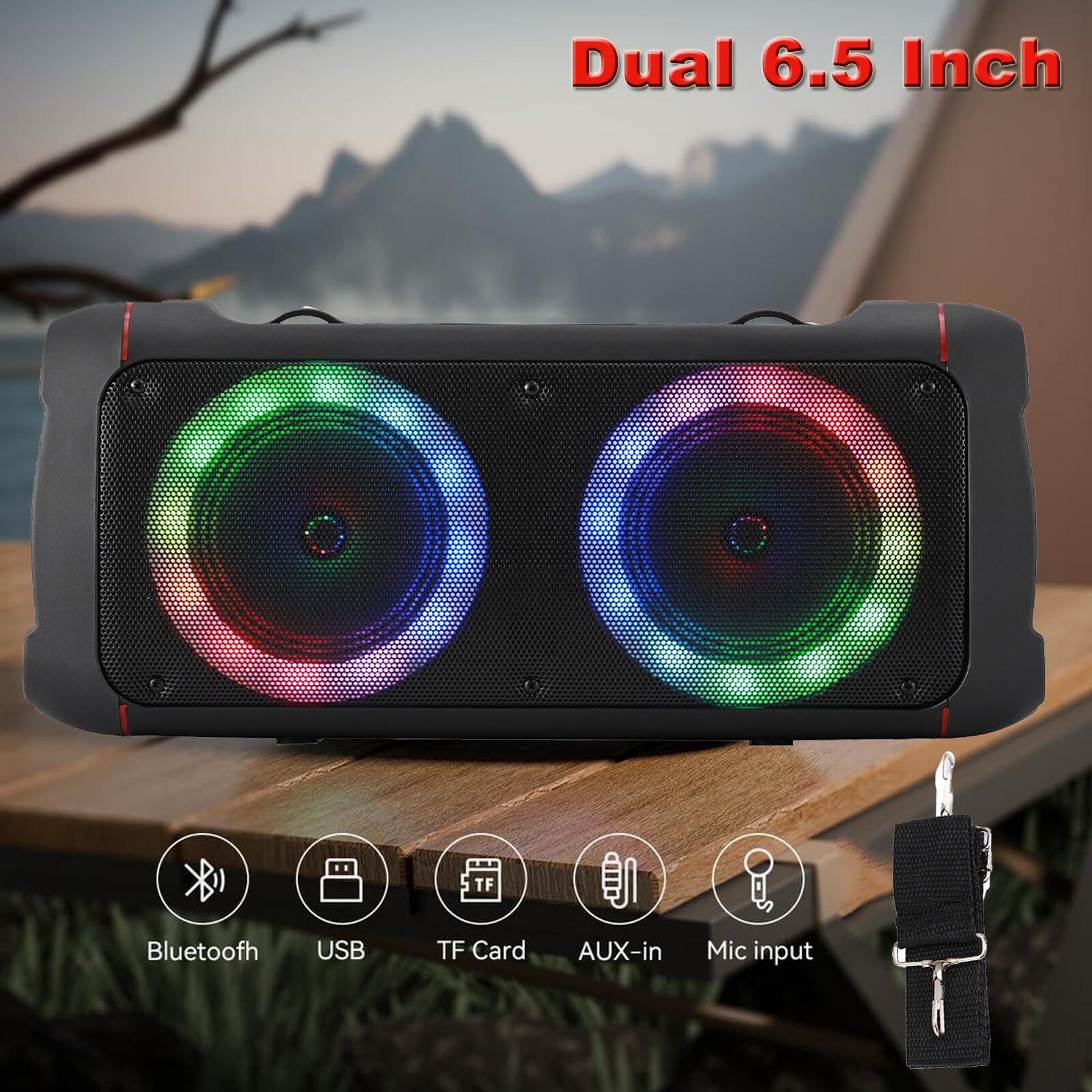 PA Loud Boombox BT Speaker with Dual 6.5'' Subwoofer, TWS/USB/TF Card/AUX
