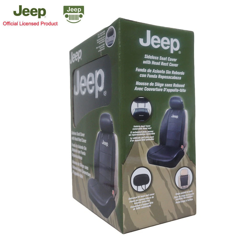 New Jeep Elite Mopar Black Car Truck Synthetic Leather Sideless Seat Covers Set Foto 4 de 4