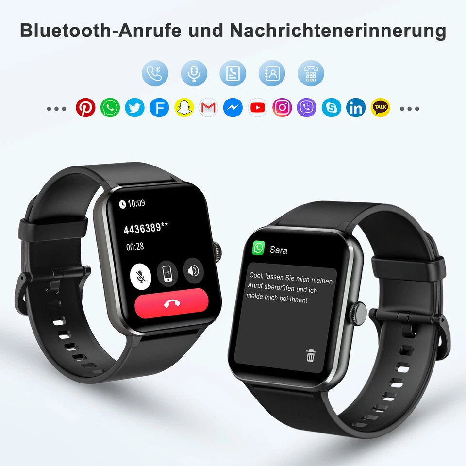 Bluetooth Smartwatch Herren Damen mit Telefonfunktion Sprachassiste Blutdruck DE - Bild 2 von 4