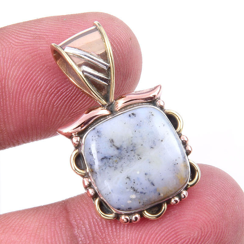 Natural Dendrite Opal 925 Solid Sterling Silver Gift TwoTone Pendant 1.25