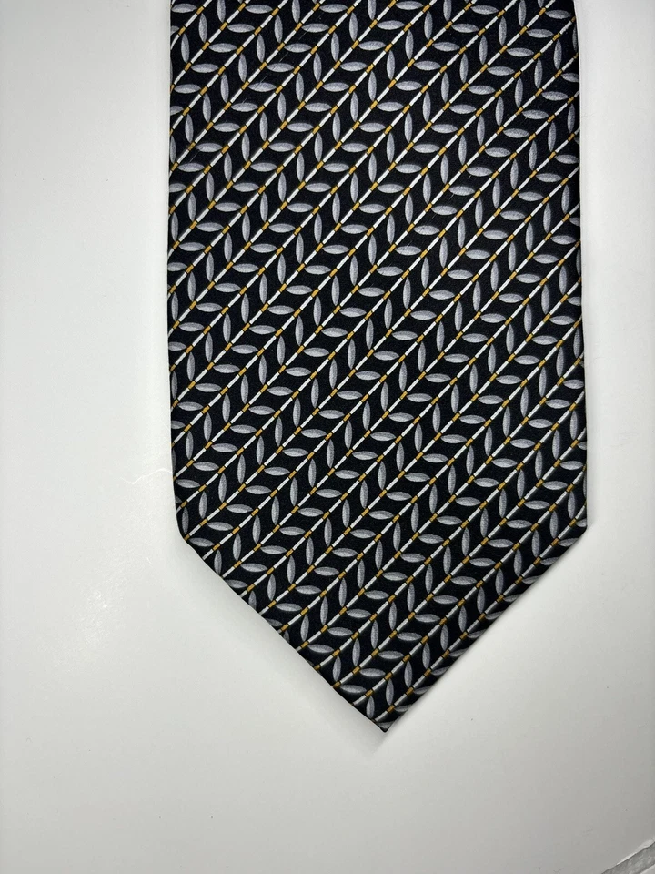 Corbata geométrica 100 % seda platino blanco y negro Bernini Foto 4 de 4