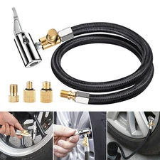Tire Pump Extension Inflator Hose 31" with Lock-On Valve Chuck + Presta Adapter