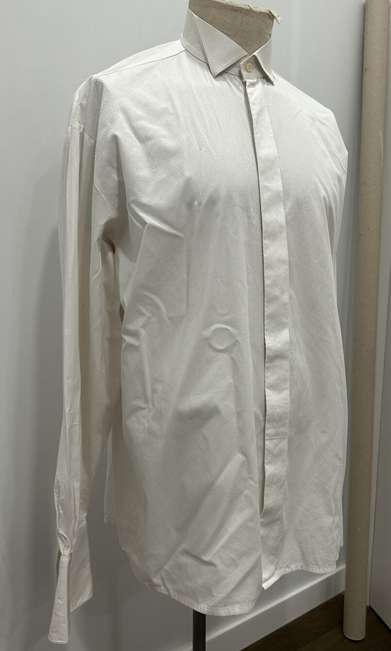 Camicia uomo Yves Saint Laurent YSL smoking colletto ala serale cotone bianco 41