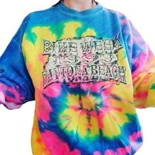Vintage 90s Neon Tiedye Motorcycle Bike Week Sweatshirt XL Daytona Beach Unisex
