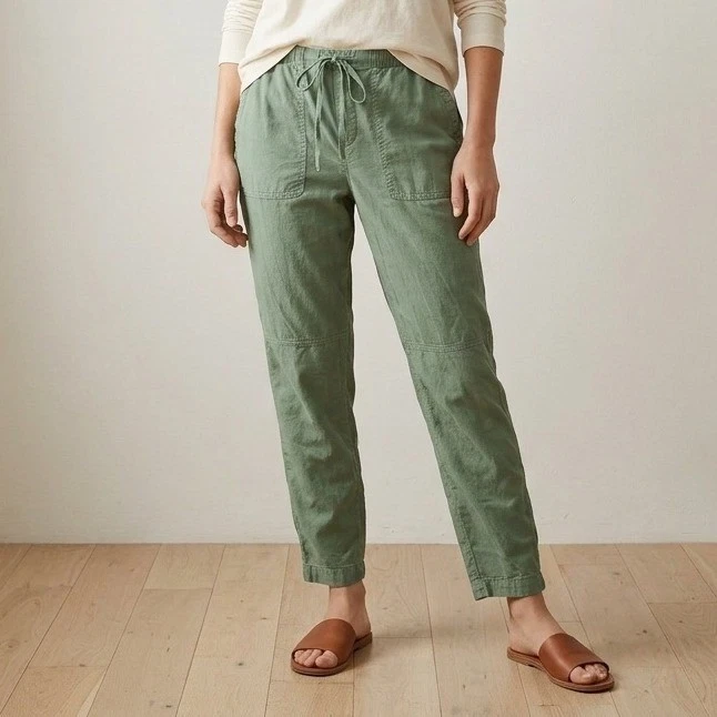 Eileen Fisher Womens Pants Medium Green Organic Cotton Elastic Waist Tapered